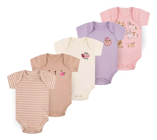 5 Kit Conjunto Manga Curta Bodie Body Infantil Bebe Nenem