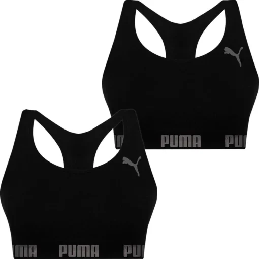 Kit 2 Tops Puma Feminino Nadador Sem Costura Alta Sustentação Academia Fitness - Preto