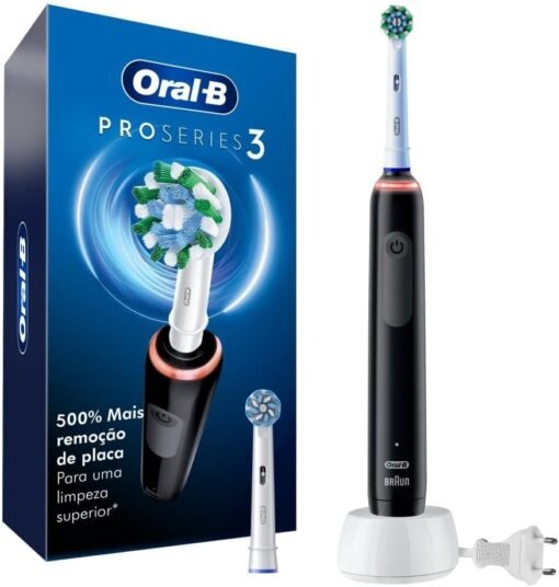 Oral B PRO Series 3 Escova de Dente Elétrica Recarregável, Advanced Clean, Preta, 110-240V