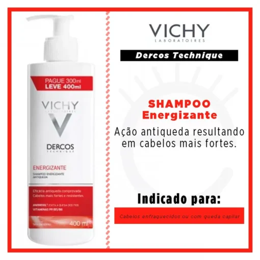 Shampoo Dercos Shampoo Energizante Vichy - para Enfraquecimento Capilar e Queda 400ml - Incolor